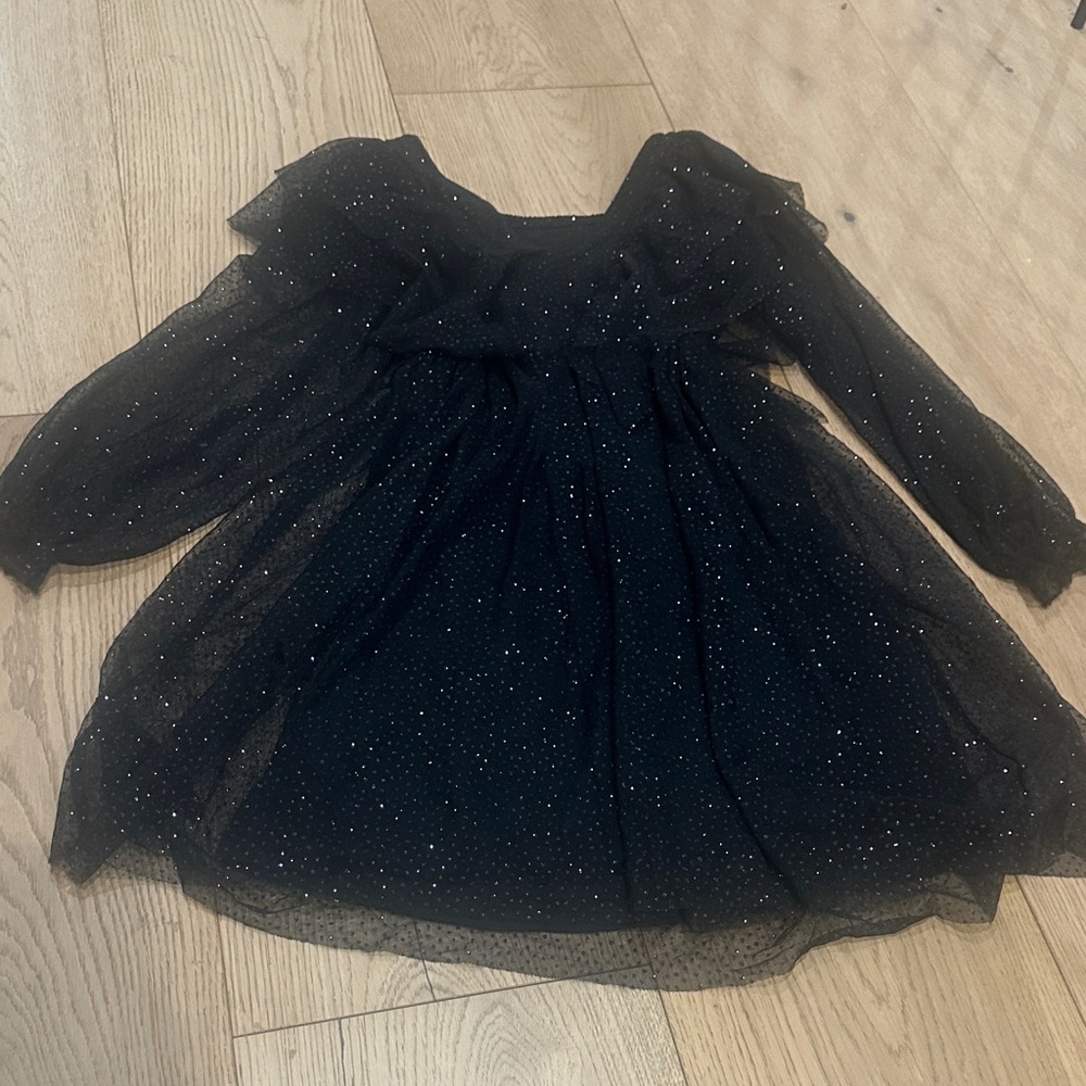 zara girl black glitter long sleeve tulle ruffle dress 10